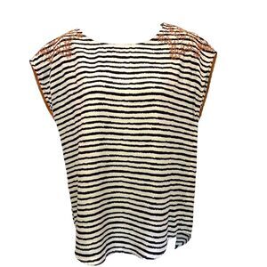 THML Anthropologie Navy & White Striped scoop neck popover